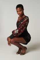 Siyah Tek Omuzlu Payet Kollu Elbise Venus - 5