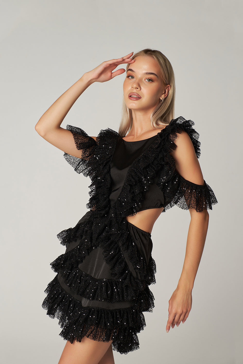 Siyah Pullu Fırfırlı Mini Elbise Vi̇va - 2