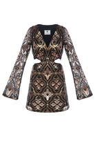 Gold Desenli Uzun Kollu Payetli Mini Elbise Lera - 1