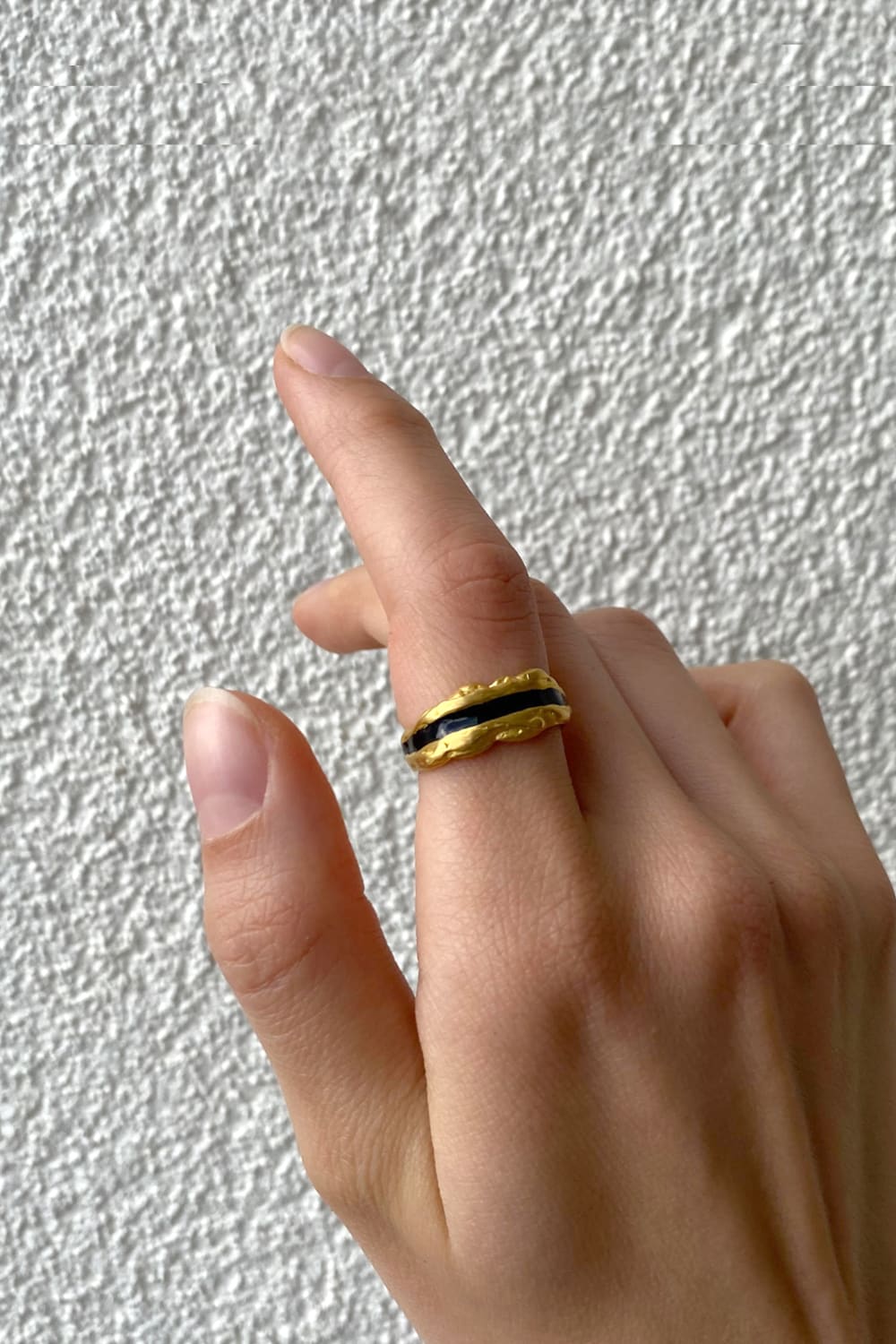 Enki Siyah Mineli Gold Yüzük - 1