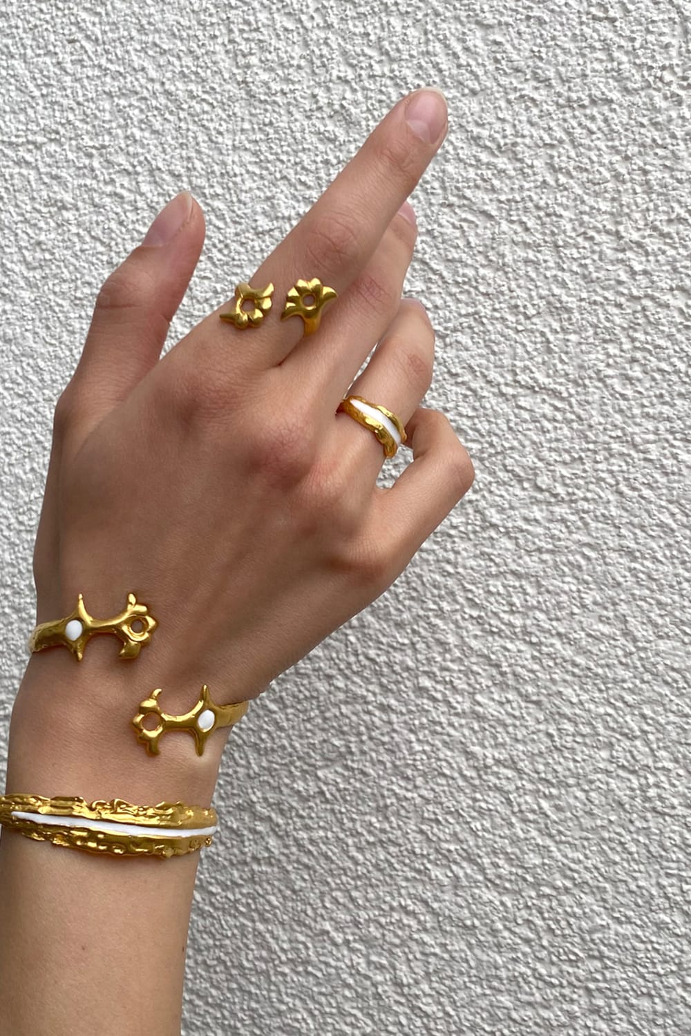 Enki Beyaz Mineli Gold Yüzük - 0