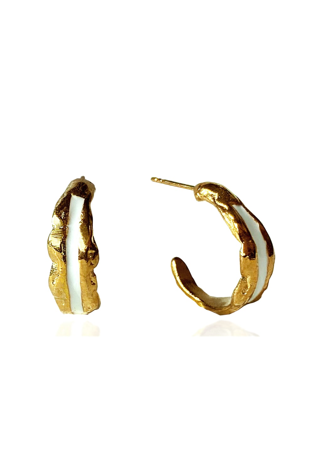 Enki Beyaz Mineli Gold Küçük Halka Küpe - 0