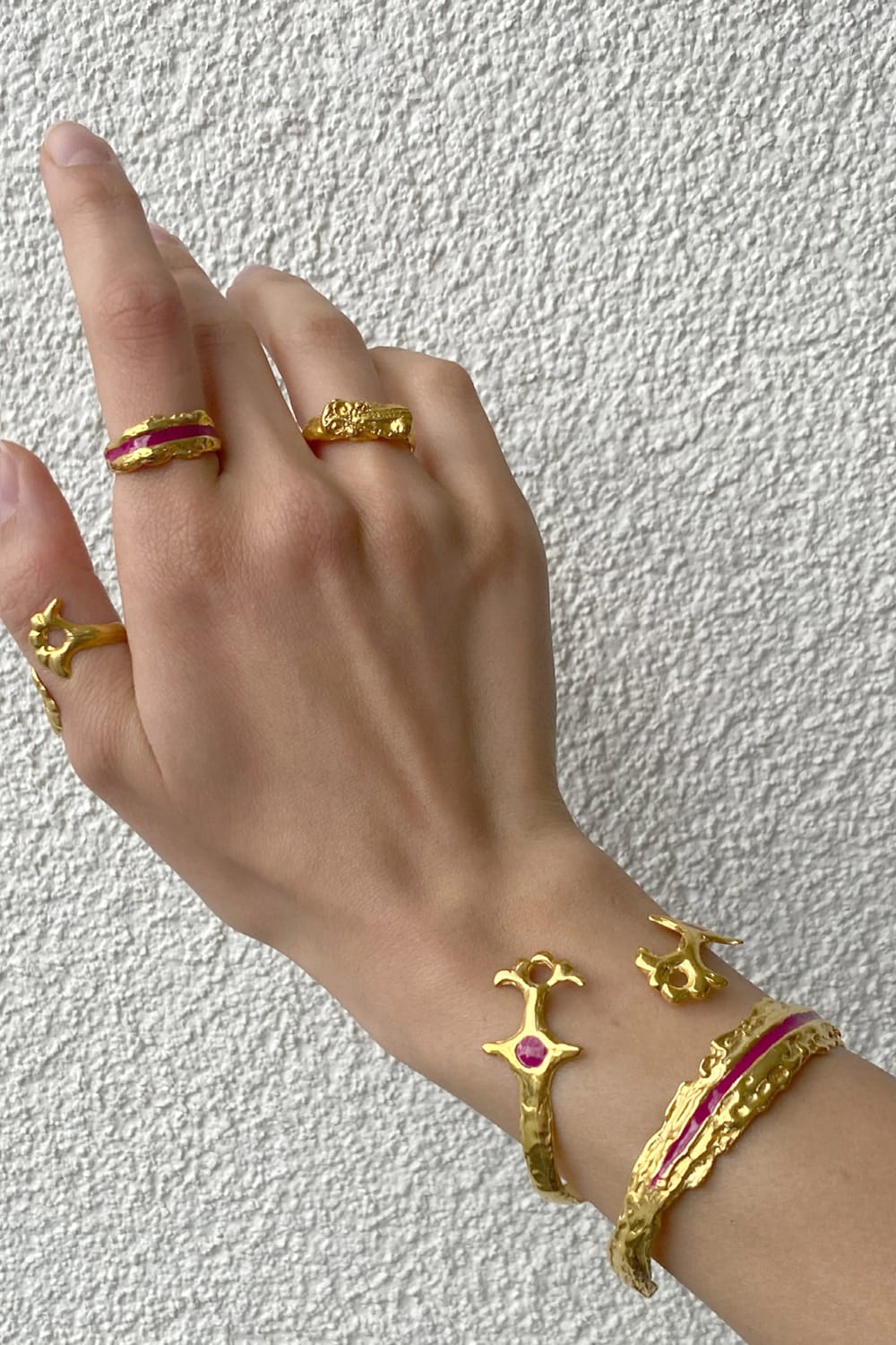 Enki Fuşya Mineli Gold Bileklik - 0