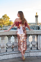 Gold Büyük Pullu Bordo Boa Otrişli Midi Boy Elbise Ariel - 5