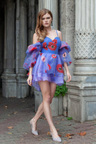 Karpuz Kollu Mavi Mini Abiye Camila - 0