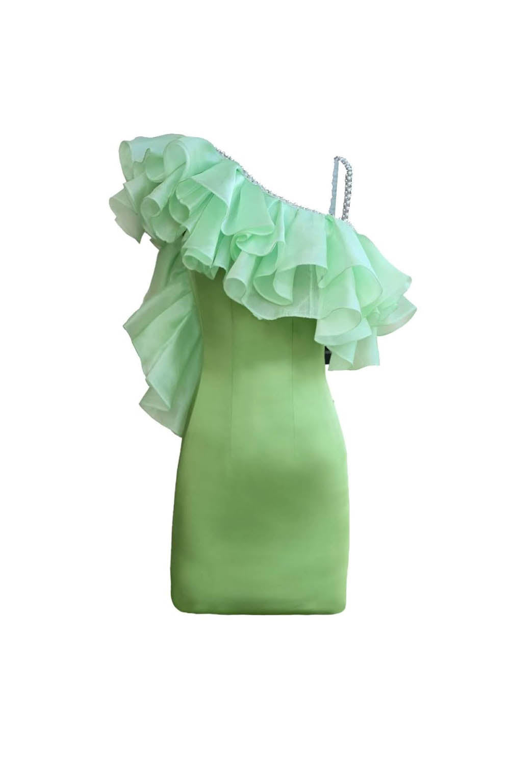 Tek Omuzlu Fırfır Detaylı Yeşil Abiye Oli̇vi̇a - 1