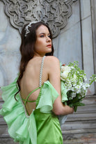 Tek Omuzlu Fırfır Detaylı Yeşil Abiye Oli̇vi̇a - 2