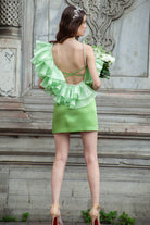 Tek Omuzlu Fırfır Detaylı Yeşil Abiye Oli̇vi̇a - 4