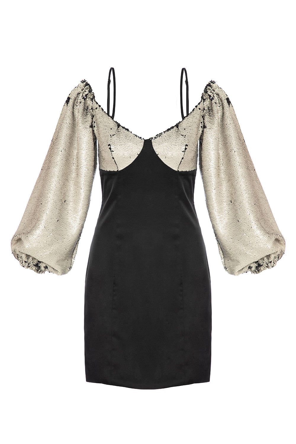 Siyah Payetli Düşük Omuzlu Elbise Ti̇na - 1