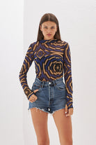 Nora Geometrik Baskılı Mavi Tül Body - 0