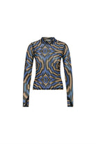 Nora Geometrik Baskılı Mavi Tül Body - 1