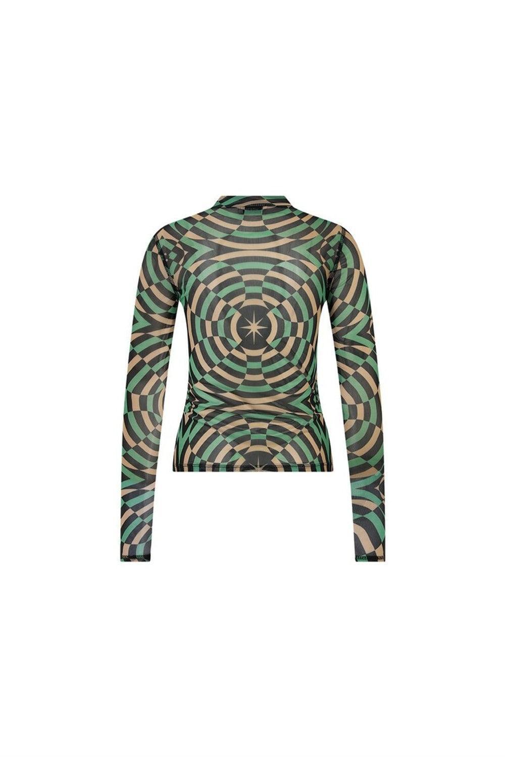 Nora Geometrik Baskılı Yeşil Tül Body - 1