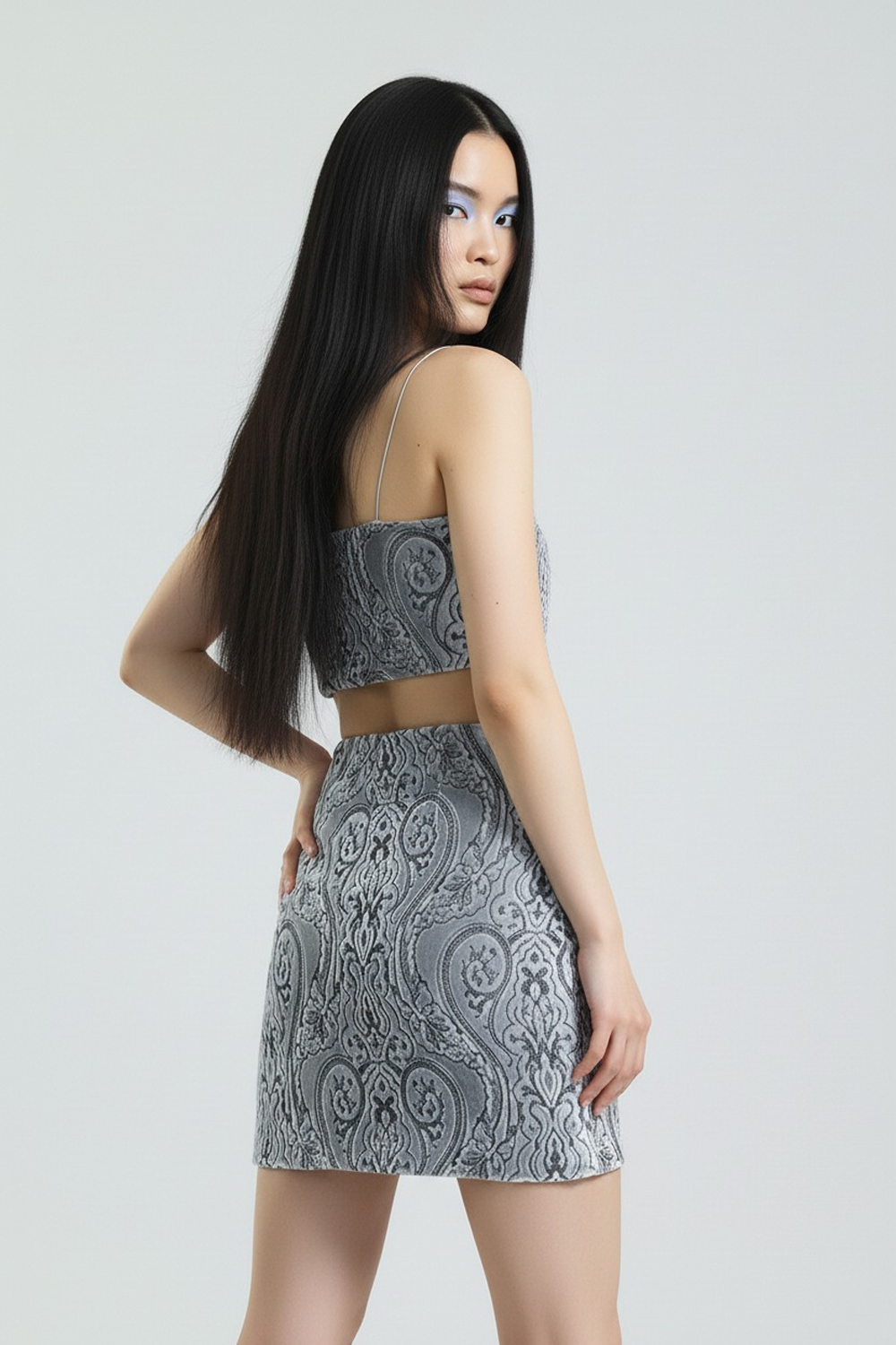 Limited Edition Danae Spiralia - Gri Kadife Crop Top - 2