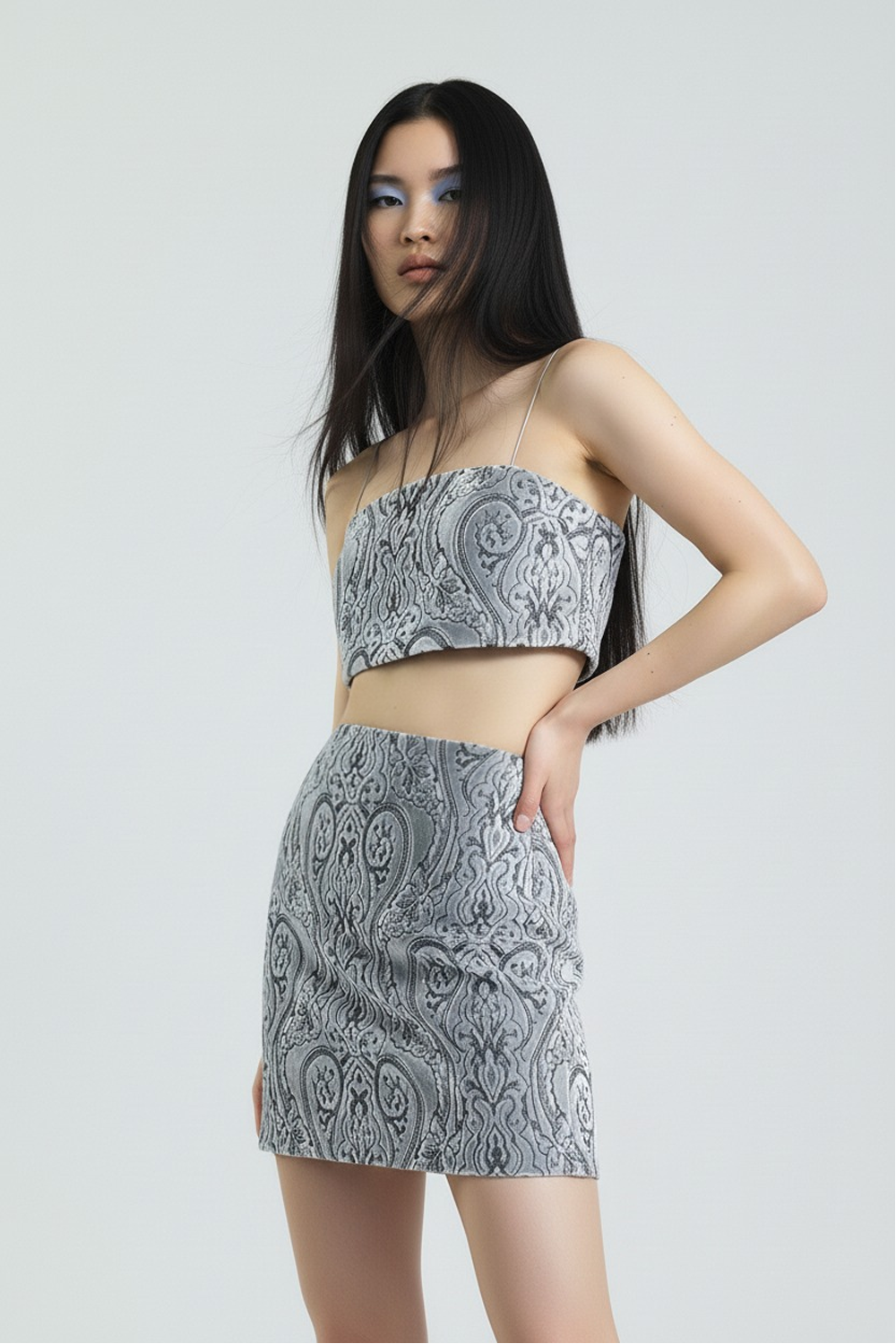 Limited Edition Danae Spiralia - Gri Kadife Crop Top - 3