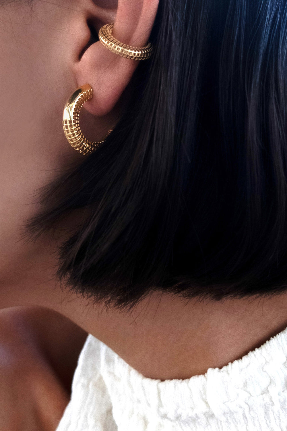 Luki 14 Ayar Mikro Altın Kaplama Gümüş Halka Kadın Küpe - 3