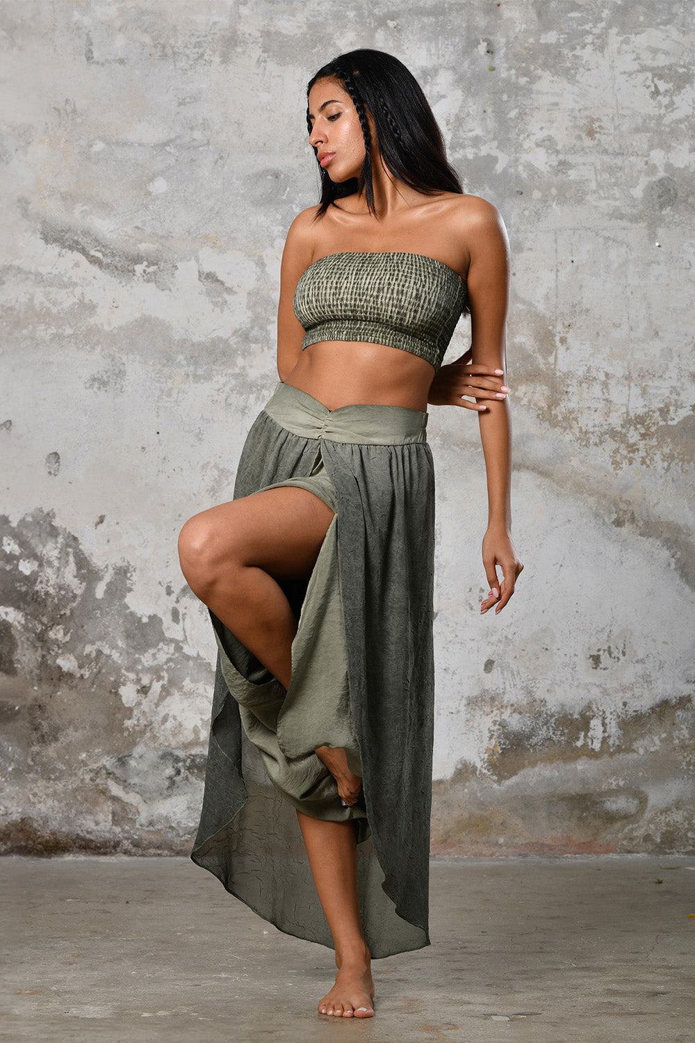 Gaia Şalvar - Haki Bohem Kadın Şalvar Etek - 2