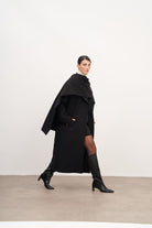 Omuz Detaylı Uzun Kaşe Kaban - 0