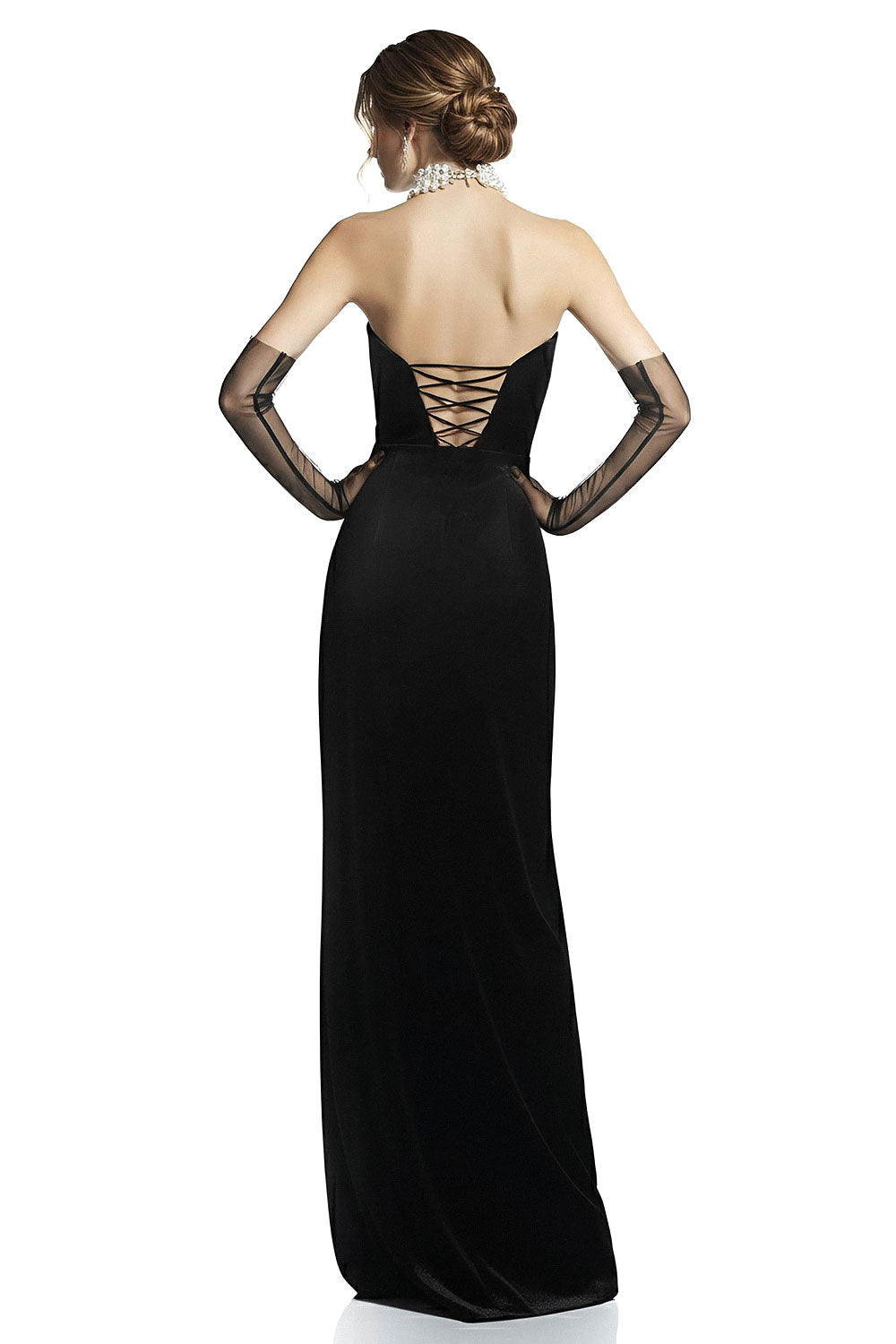 Morena Siyah Kadife Elbise - 1