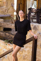 Siyah Mini Form Taş İşlemeli Kanvas Etek - 0