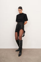 Payetli Yırtmaç Detaylı Mini Etek - 0