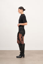 Payetli Yırtmaç Detaylı Mini Etek - 2