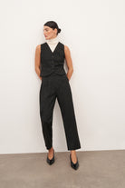 Siyah Çift Pileli Havuç Kesim Pantolon - 0