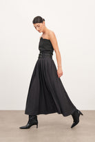 Pileli Yırtmaç Ve Cep Detaylı Uzun Etek - 0