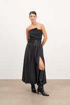 Pileli Yırtmaç Ve Cep Detaylı Uzun Etek - 3