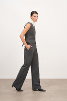 Füme Pileli Geniş Kesim Pantolon - 1