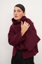 Bordo Şal Detaylı Kaşe Ceket - 0