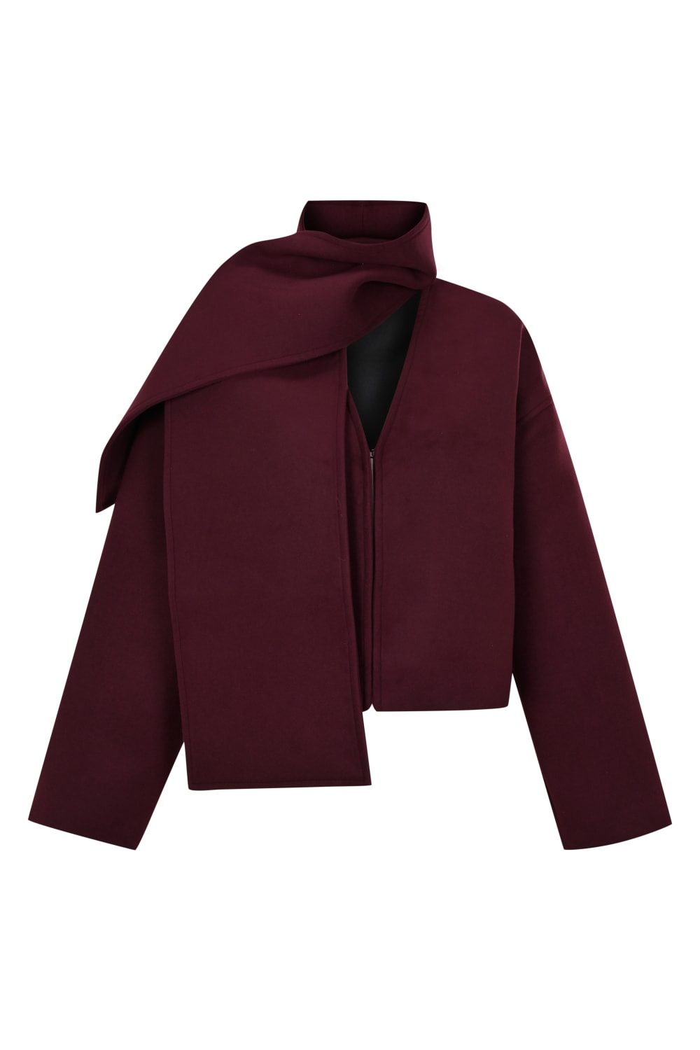 Bordo Şal Detaylı Kaşe Ceket - 3