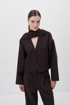 Acı Kahve Şal Detaylı Kaşe Ceket - 1