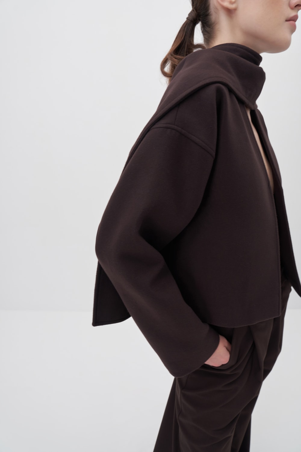 Acı Kahve Şal Detaylı Kaşe Ceket - 3