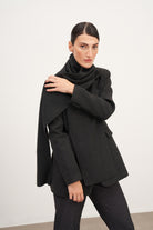 Füme Şal Detaylı Kaşe Blazer Ceket - 1