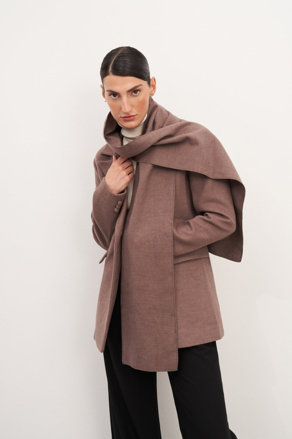 Vizon Şal Detaylı Kaşe Blazer Ceket - 1