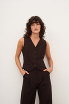 Acı Kahve Düğme Detaylı Yelek - 0