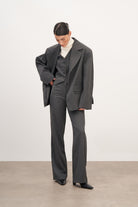 Füme Çift Cep Detaylı Oversize Blazer Ceket - 1