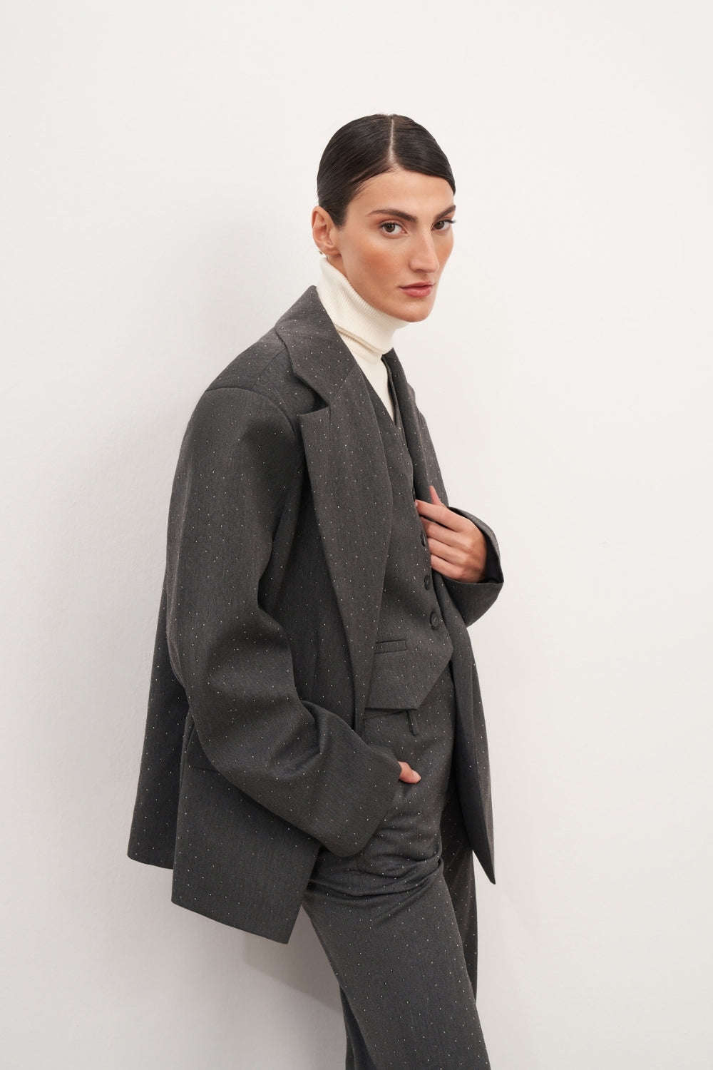 Füme Çift Cep Detaylı Oversize Blazer Ceket - 2