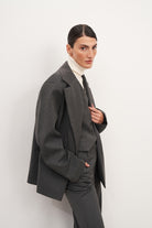 Füme Çift Cep Detaylı Oversize Blazer Ceket - 2