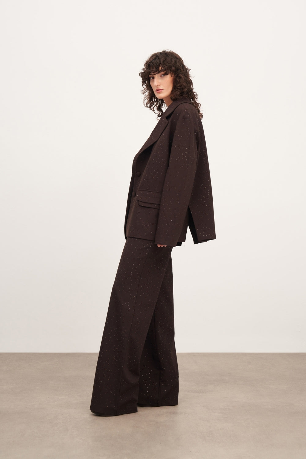 Acı Kahve Çift Cep Detaylı Oversize Blazer Ceket - 0