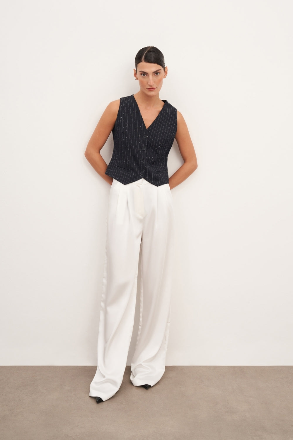 Lacivert Düğme Detaylı Yelek - 1