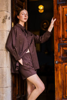 Taş İşlemeli Acı Kahve Oversize Gömlek - 3