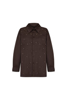 Taş İşlemeli Acı Kahve Oversize Gömlek - 4