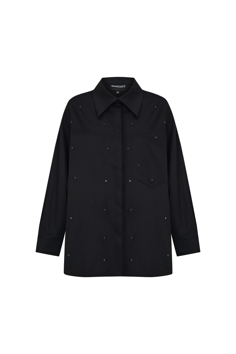 Taş İşlemeli Siyah Oversize Gömlek - 2