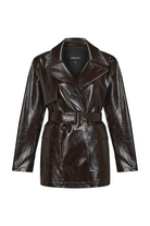 Acı Kahve Kemerli Cep Detaylı Damarlı Deri Ceket - 4