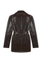 Acı Kahve Kemerli Cep Detaylı Damarlı Deri Ceket - 5