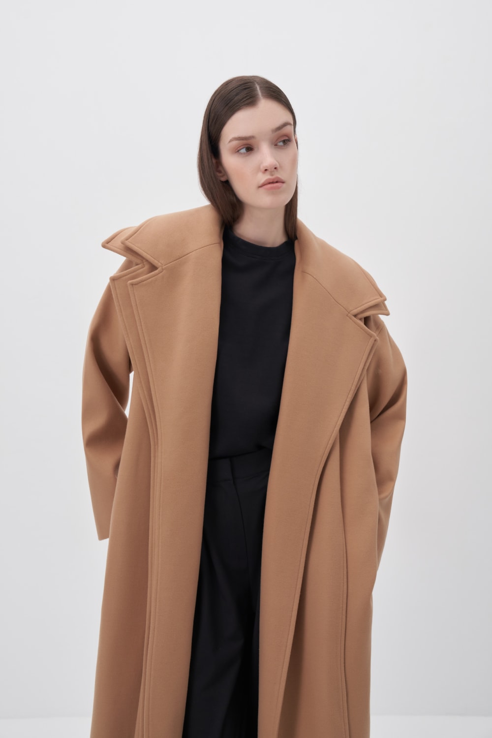 Bej Çift Yaka Uzun Kaban - 8