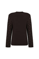 Acı Kahve Taş İşlemeli Vatkalı Uzun Kollu Tişört - 3