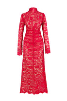 Uzun Kollu Dantelli Uzun Kırmızı Elbise - 2