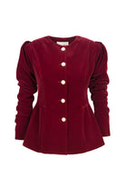 İnci Düğme Detaylı Bordo Kadife Ceket - 1